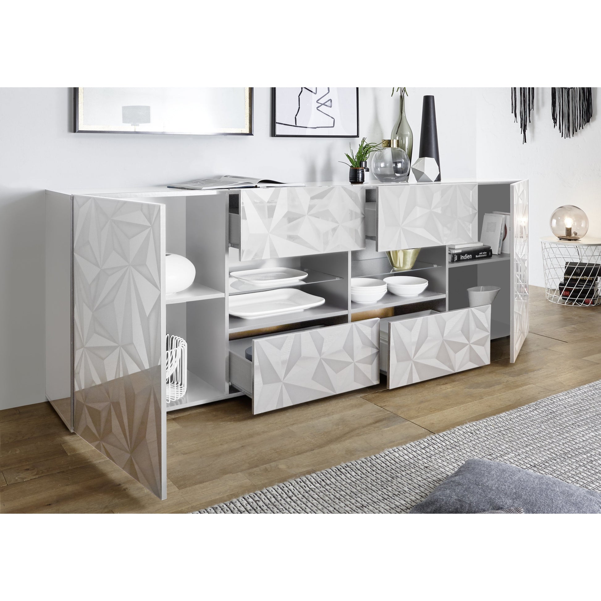 Evora 2 Door 4 Drawer White Gloss Sideboard - FurniComp