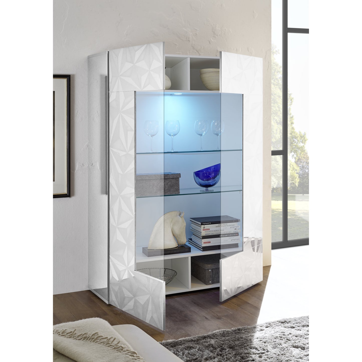 Evora 2 Door White Gloss Glass Display Cabinet - FurniComp