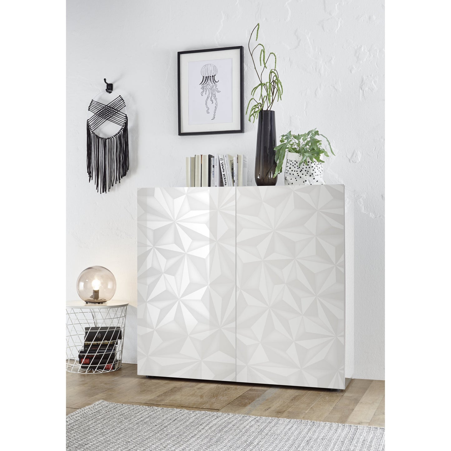 Evora 2 Door White Gloss Tall Sideboard/Highboard - FurniComp