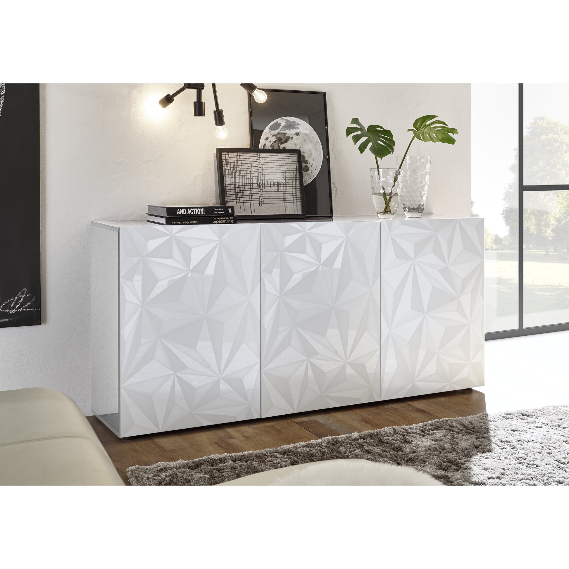 Evora 3 Door White Gloss Sideboard - FurniComp