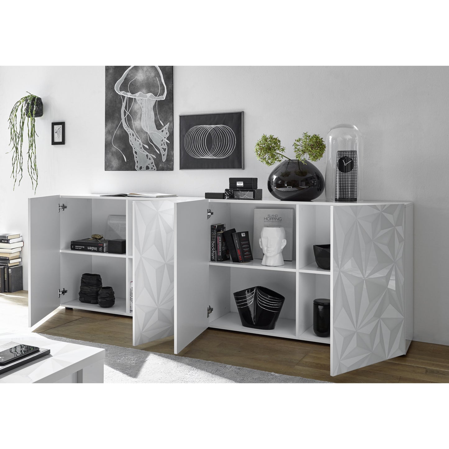 Evora 4 Door White Gloss Sideboard - FurniComp