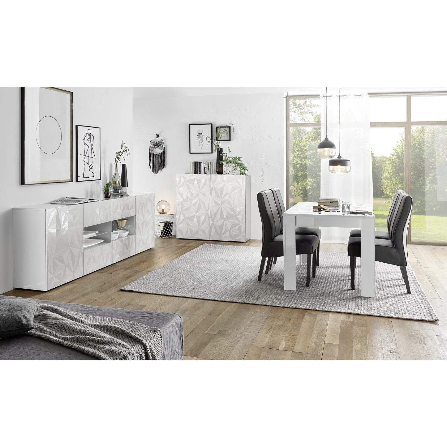 Evora 2 Door 2 Drawer White Gloss Sideboard - FurniComp