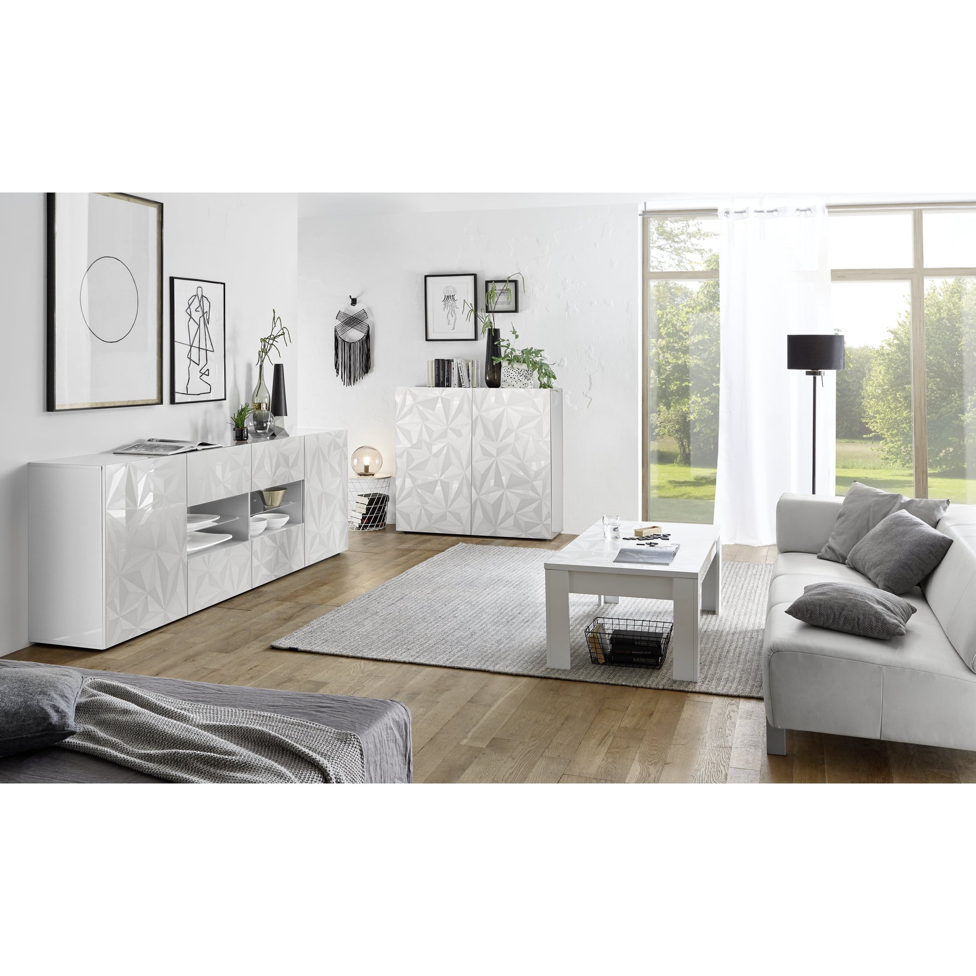 Evora 2 Door 1 Drawer White Gloss Large TV Stand - FurniComp