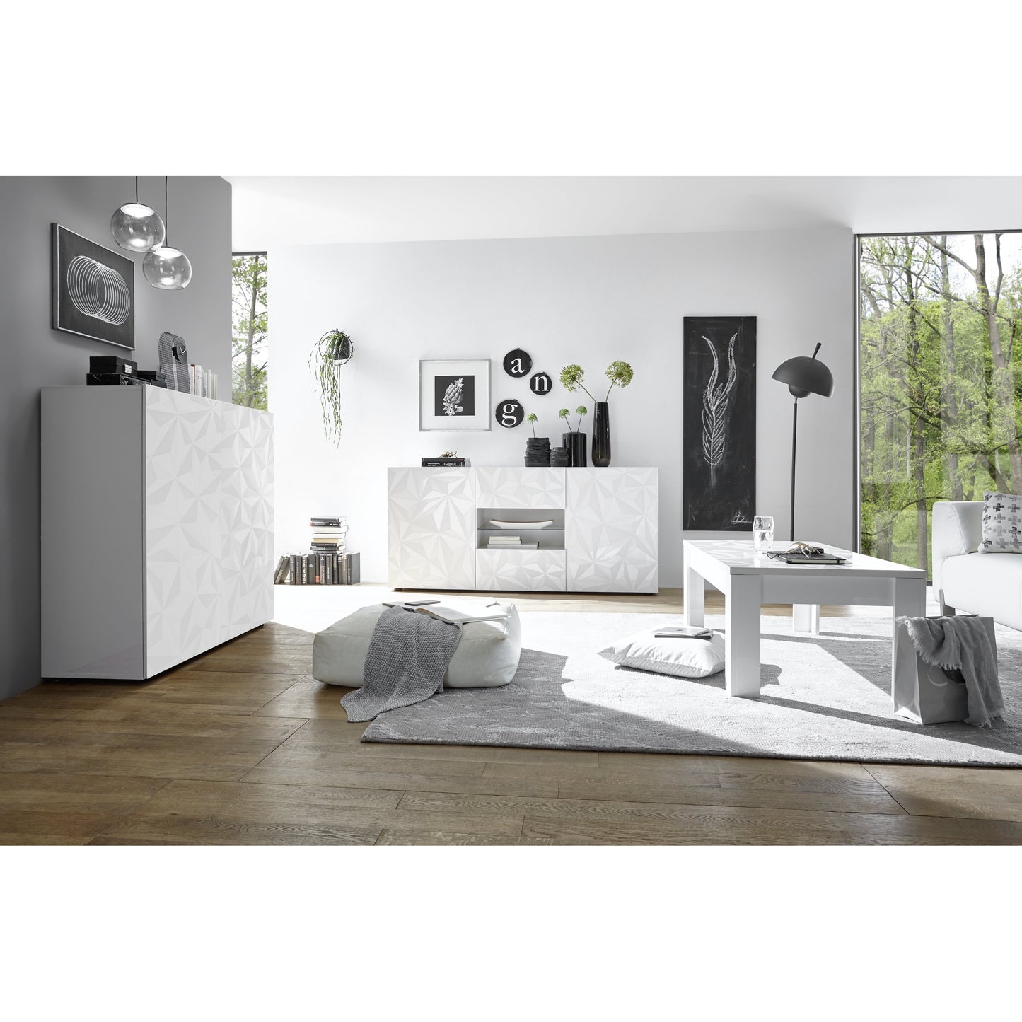 Evora 2 Door 2 Drawer White Gloss Sideboard - FurniComp