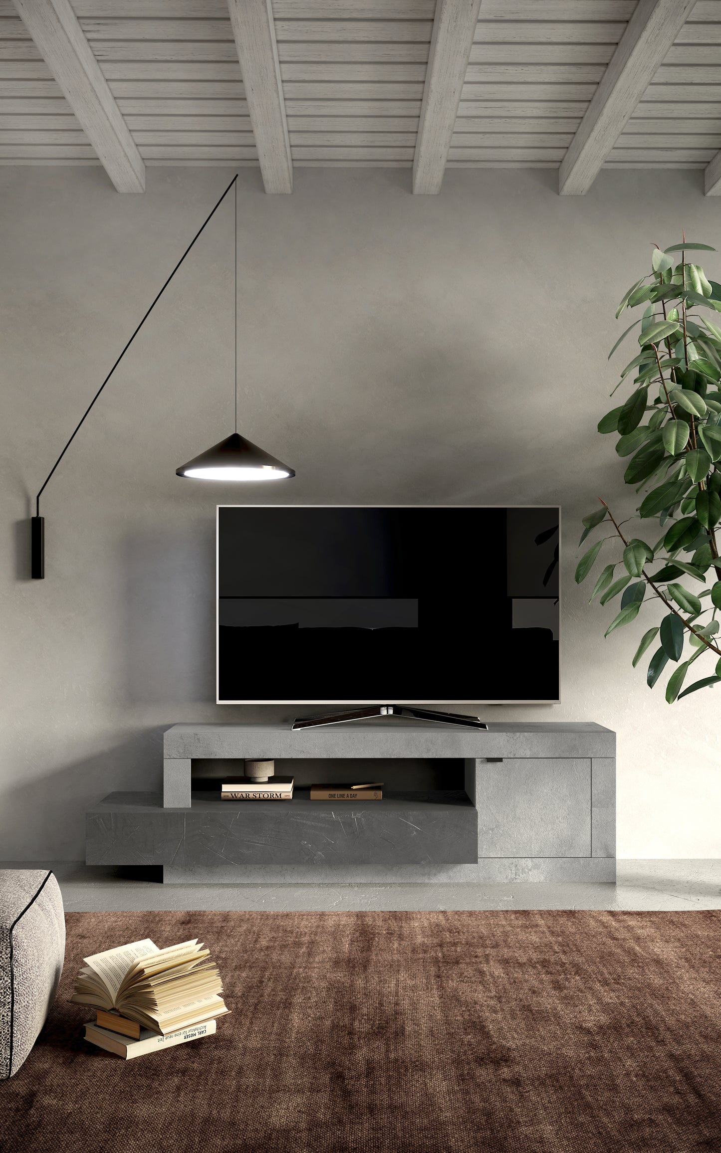 Fano 1 Door 1 Drawer 160cm Lead and Concrete Grey TV Stand - FurniComp