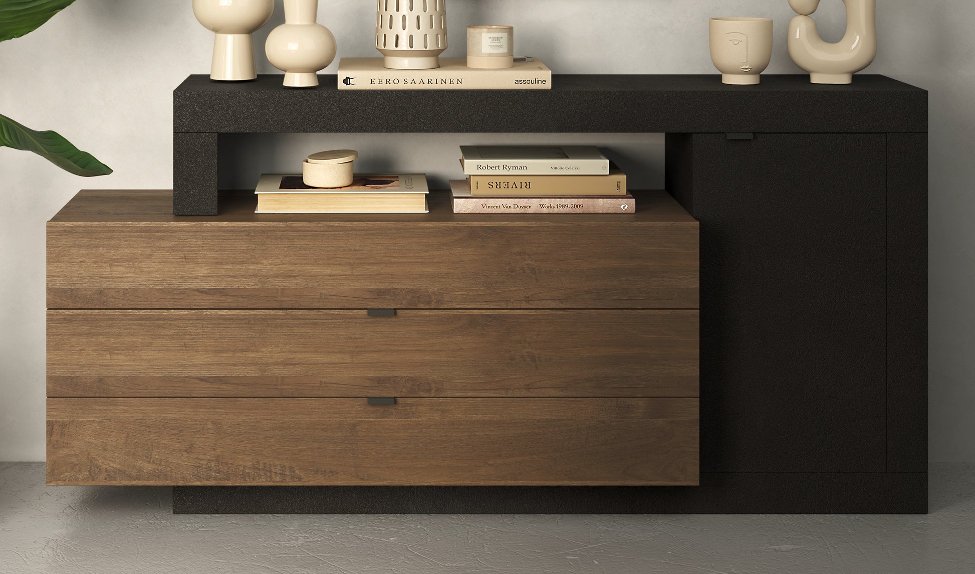 Fano 1 Door 3 Drawer 160cm Grey and Mercure Oak Sideboard - FurniComp