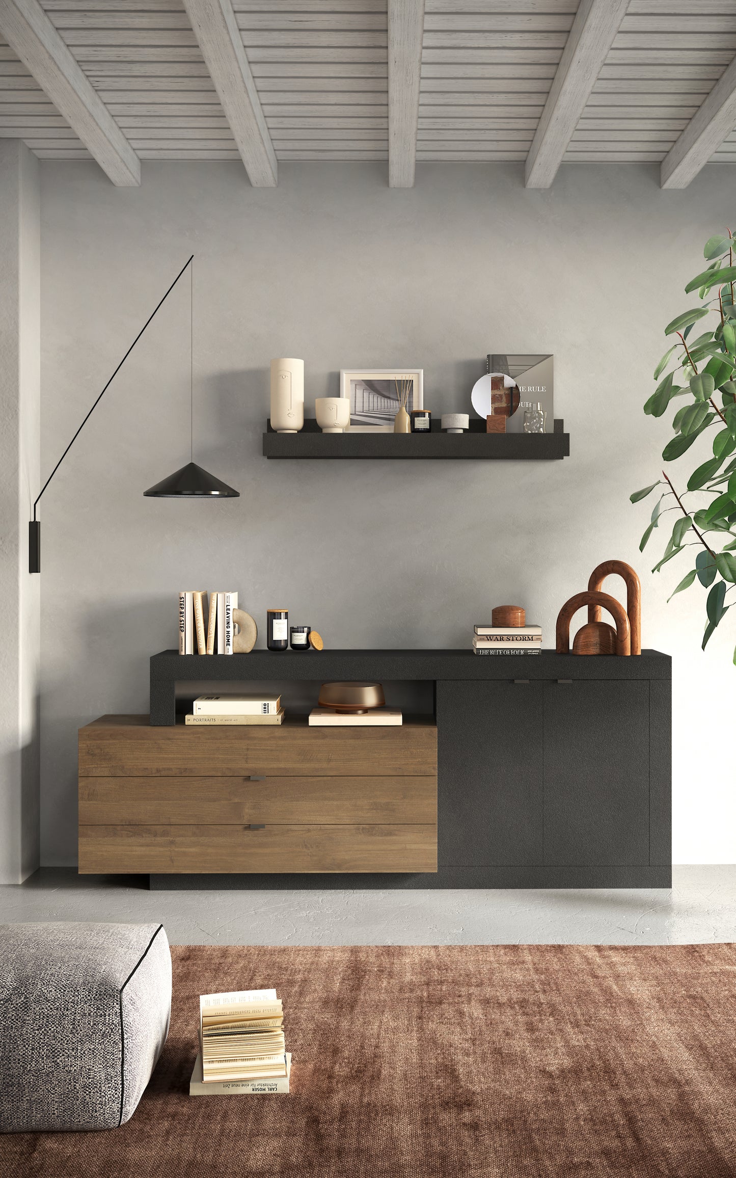 Fano 2 Door 3 Drawer 200cm Grey and Mercure Oak Sideboard - FurniComp