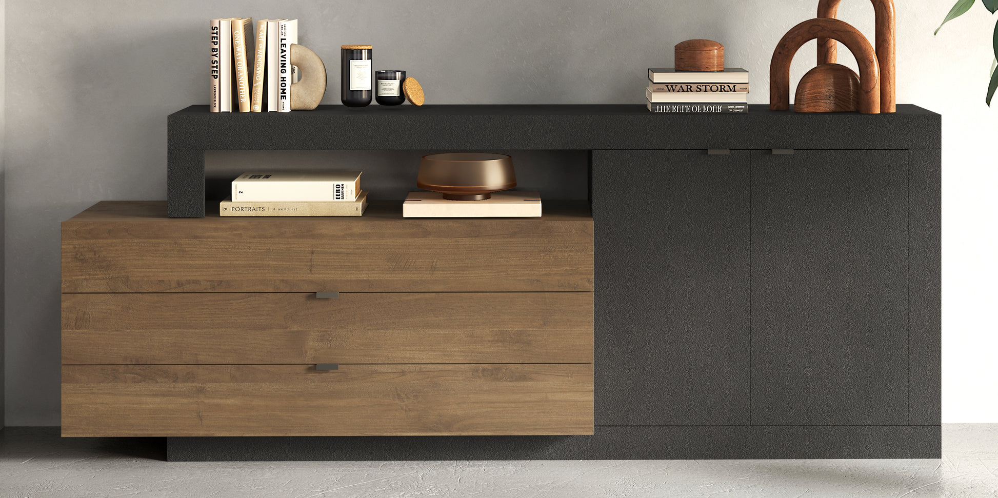 Fano 2 Door 3 Drawer 200cm Grey and Mercure Oak Sideboard - FurniComp