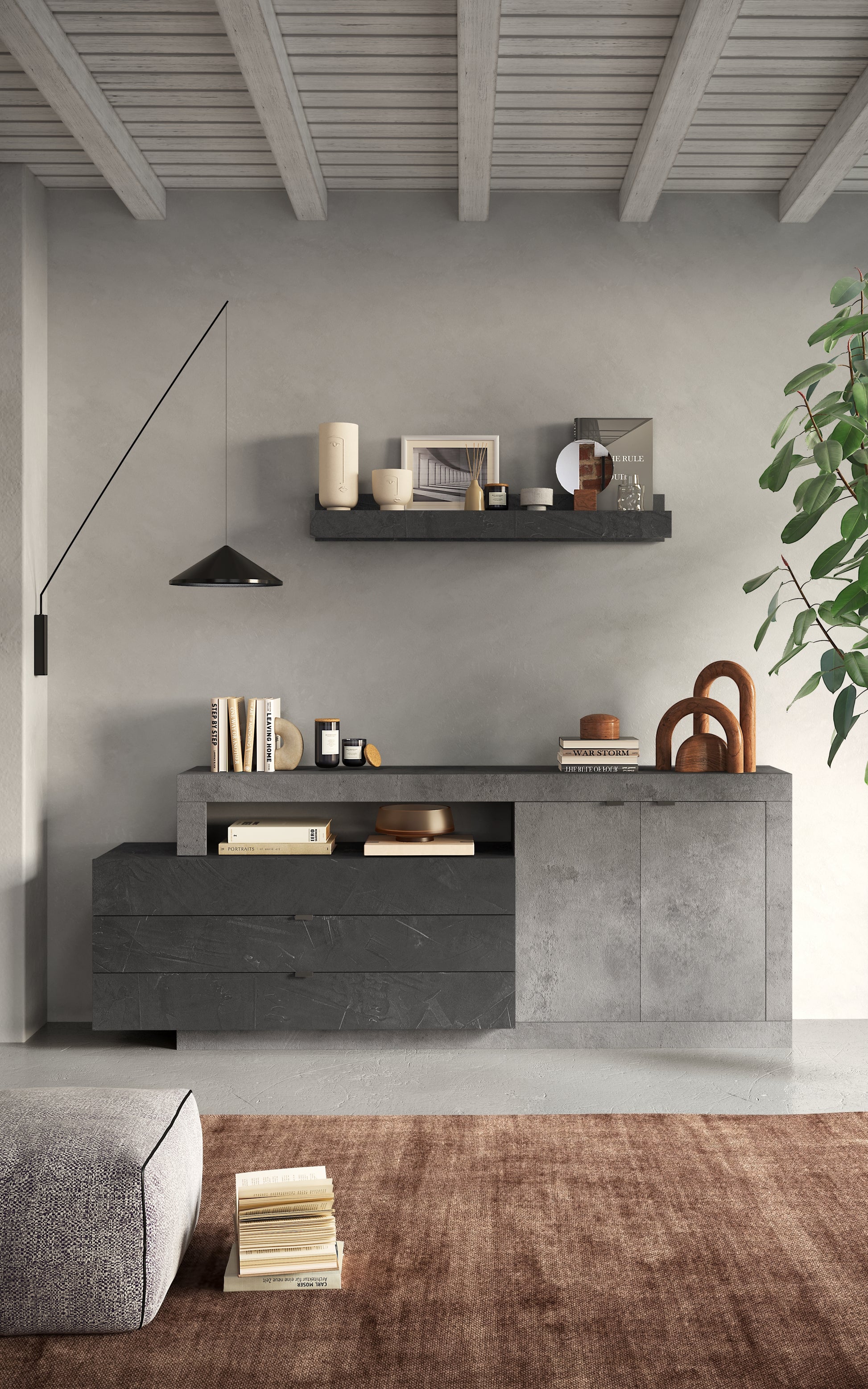 Fano 2 Door 3 Drawer 200cm Lead and Concrete Grey Sideboard - FurniComp