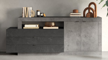 Fano 2 Door 3 Drawer 200cm Lead and Concrete Grey Sideboard - FurniComp