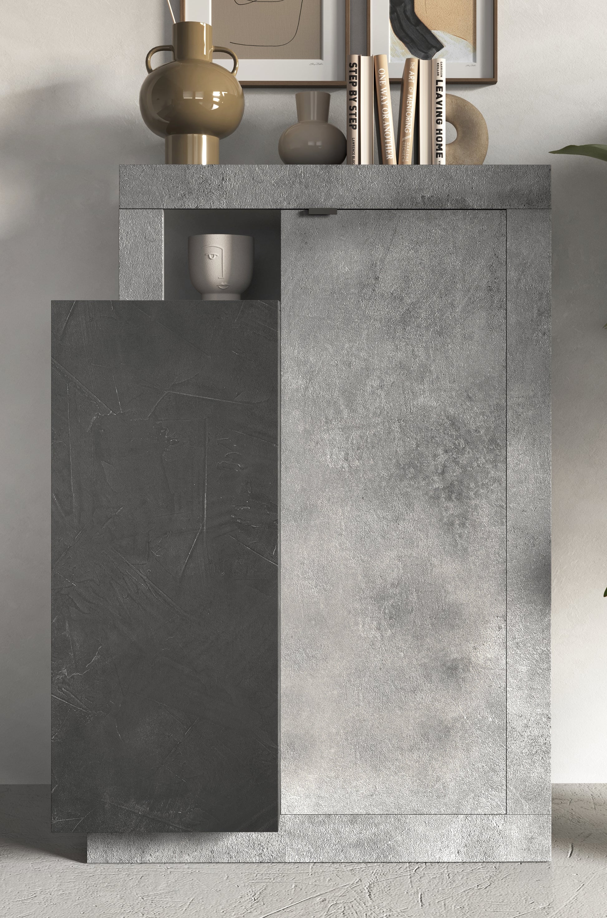 Fano 2 Door 87cm Lead and Concrete grey Highboard/Tall Sideboard - FurniComp