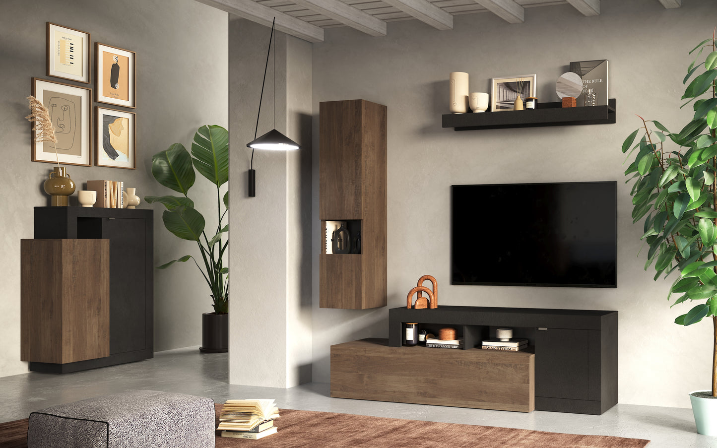 Fano 1 Door 1 Drawer 160cm Grey and Mercure Oak TV Stand - FurniComp