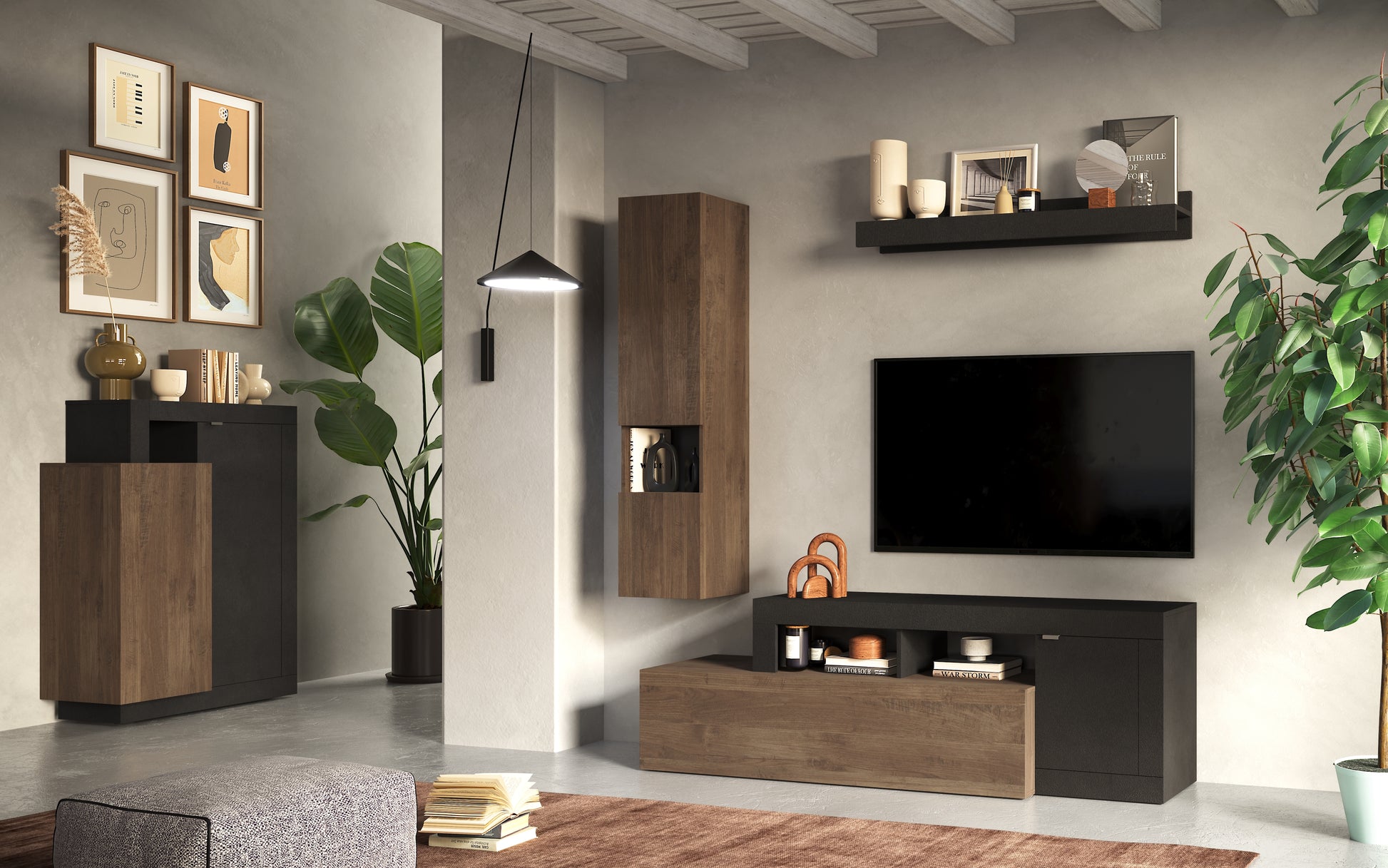 Fano 1 Door 2 Drawer 160cm Grey and Mercure Oak TV Stand - FurniComp