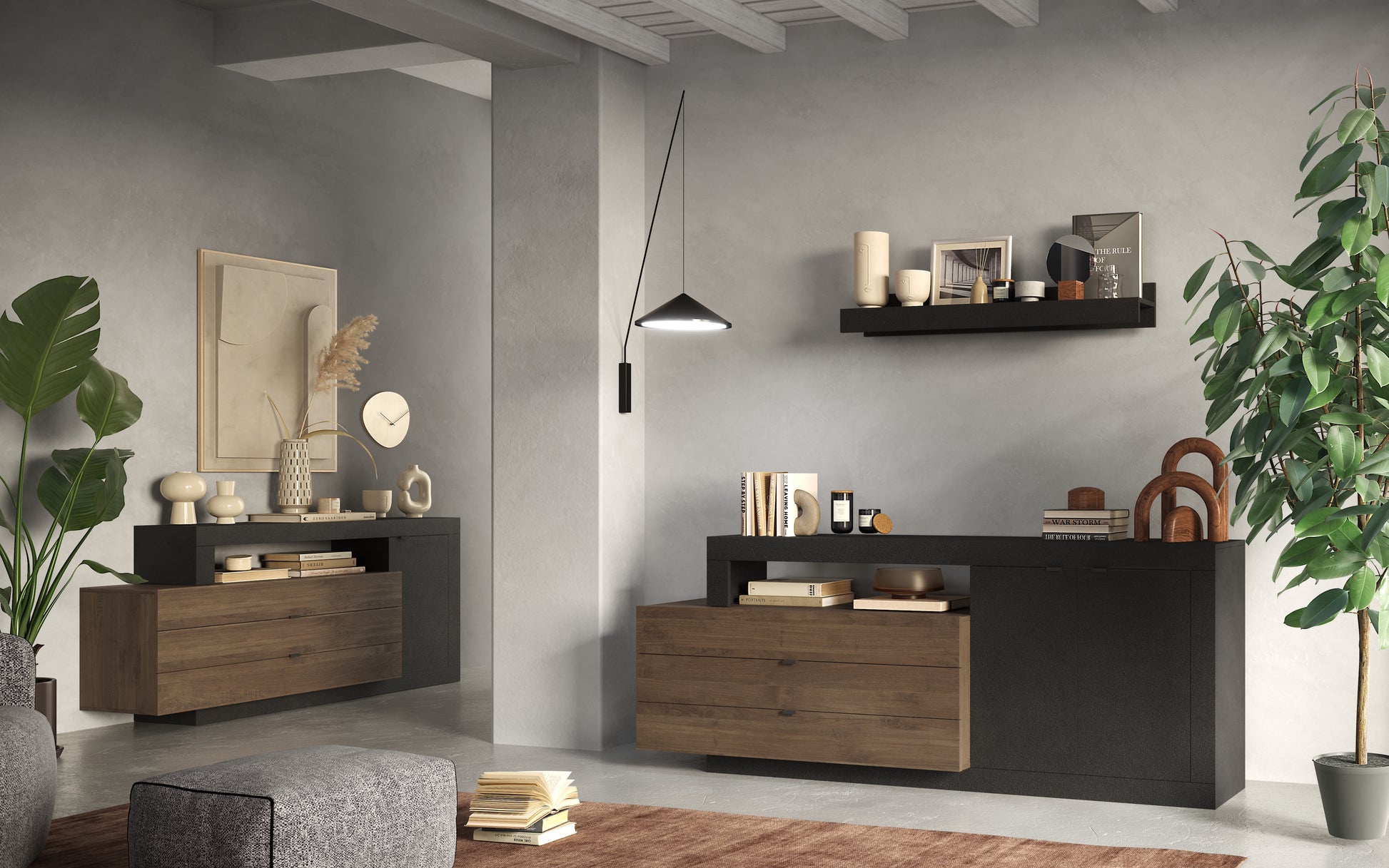 Fano 2 Door 3 Drawer 200cm Grey and Mercure Oak Sideboard - FurniComp