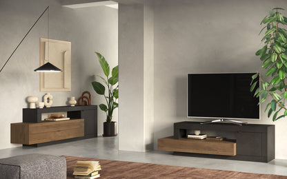 Fano 1 Door 1 Drawer 160cm Grey and Mercure Oak TV Stand - FurniComp