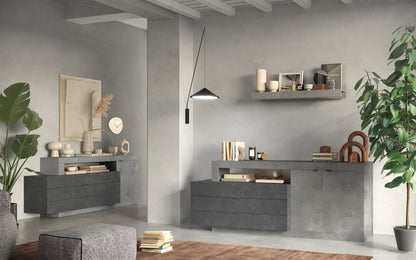 Fano 1 Door 3 Drawer 160cm Lead and Concrete Grey Sideboard - FurniComp