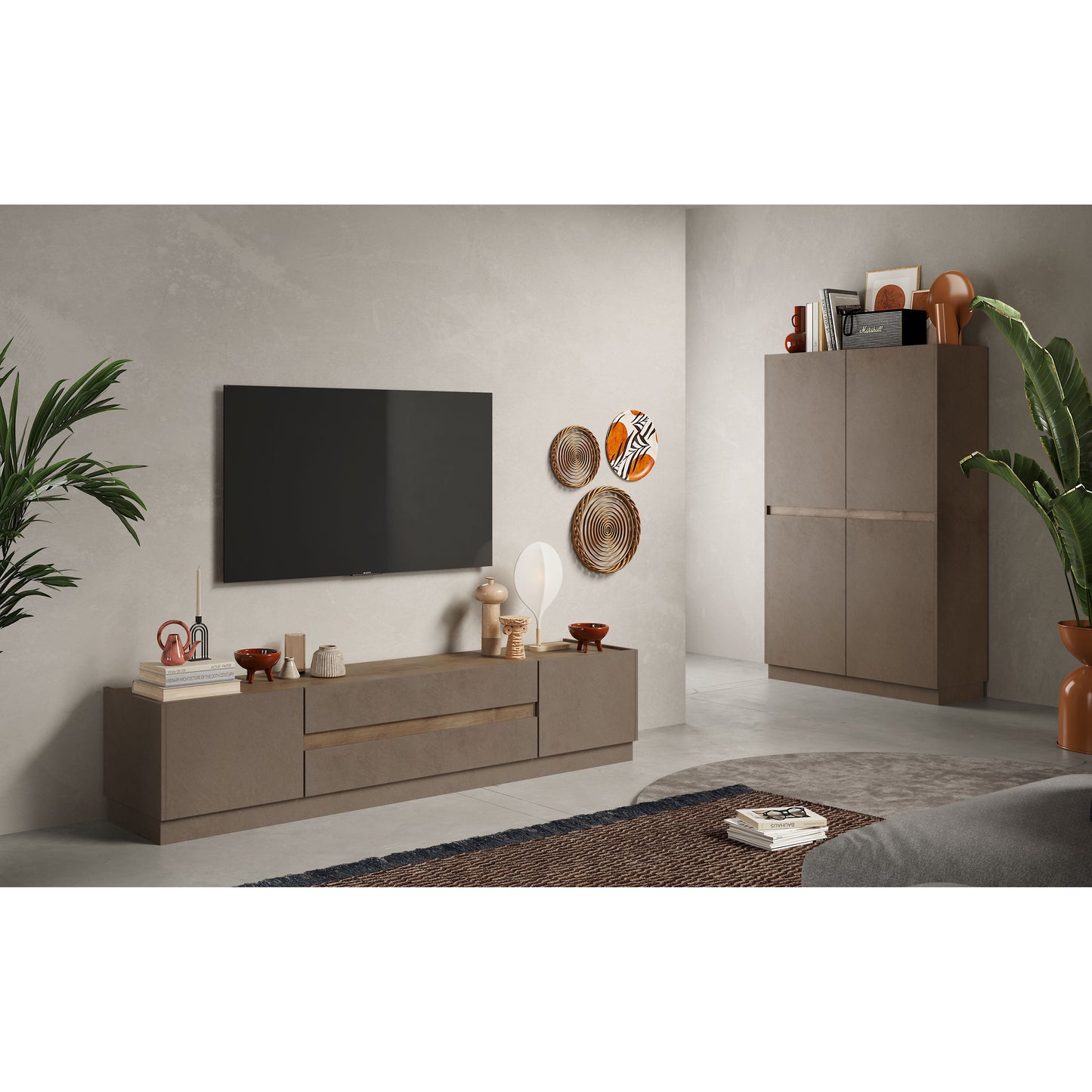 Chelsea 2 Door Large Bronze and Mercure Oak Glass Display Cabinet - FurniComp