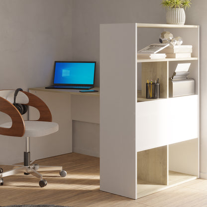 Faro White and Oak Corner Office Desk with Bookcase - FurniComp