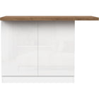 Fiora 130x80cm White Gloss Small Kitchen Island Breakfast Bar with Mercure Oak Top & Storage - FurniComp