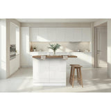 Fiora 130x80cm White Gloss Small Kitchen Island Breakfast Bar with Mercure Oak Top & Storage - FurniComp