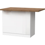 Fiora 130x80cm White Gloss Small Kitchen Island Breakfast Bar with Mercure Oak Top & Storage - FurniComp