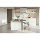 Fiora 130x80cm White Gloss Small Kitchen Island Breakfast Bar with Mercure Oak Top & Storage - FurniComp