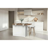 Fiora 130x80cm White Gloss Small Kitchen Island Breakfast Bar with Mercure Oak Top & Storage - FurniComp