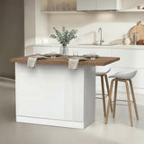 Fiora 130x80cm White Gloss Small Kitchen Island Breakfast Bar with Mercure Oak Top & Storage - FurniComp