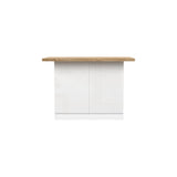 Fiora 130x80cm White Gloss Small Kitchen Island Breakfast Bar with Oak Top & Storage - FurniComp