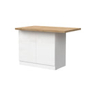 Fiora 130x80cm White Gloss Small Kitchen Island Breakfast Bar with Oak Top & Storage - FurniComp