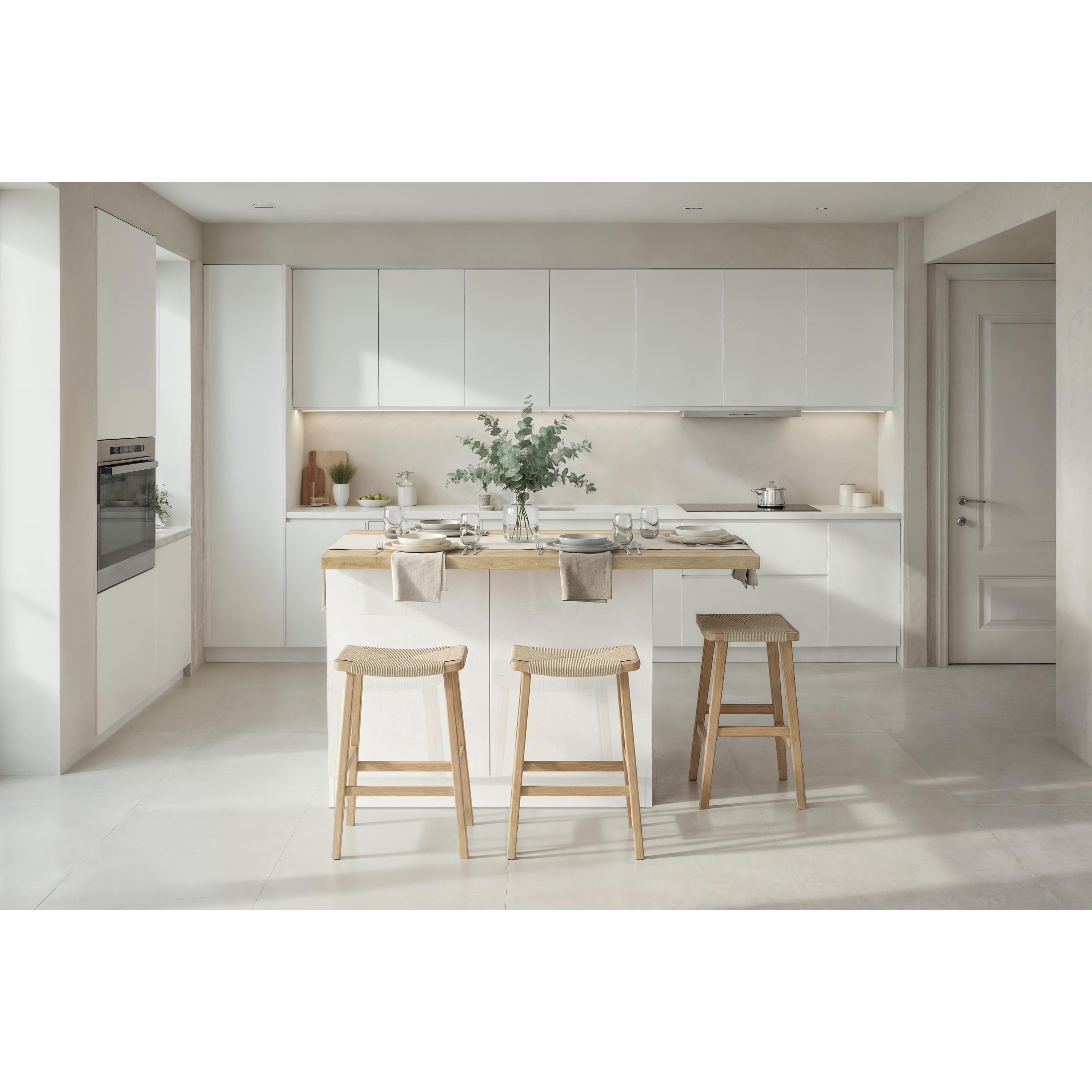Fiora 130x80cm White Gloss Small Kitchen Island Breakfast Bar with Oak Top & Storage - FurniComp