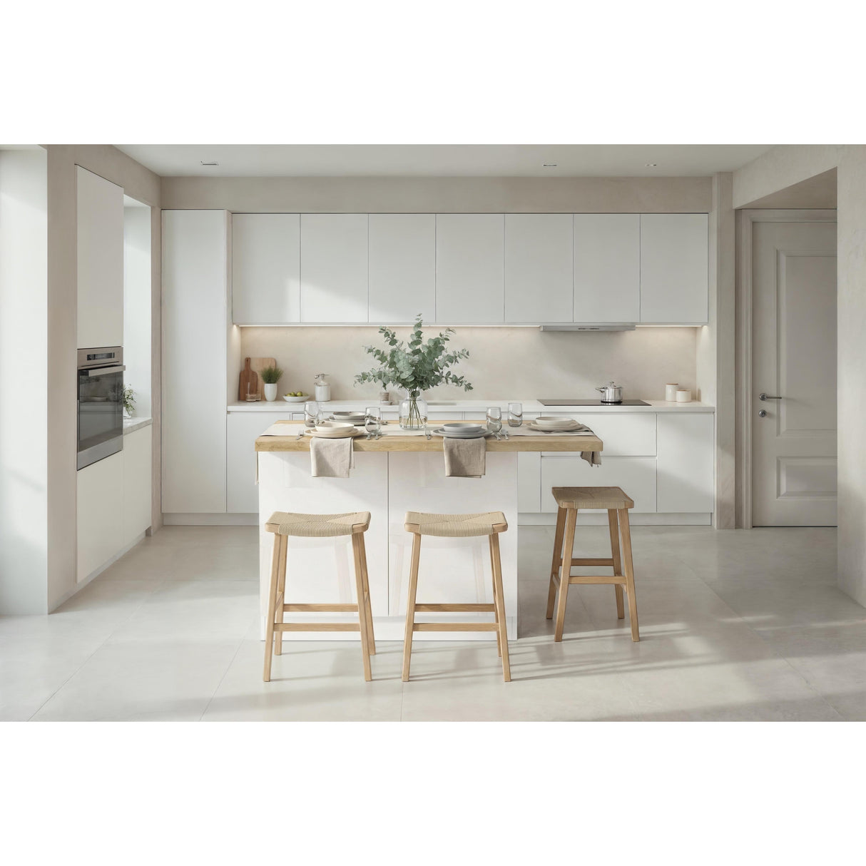 Fiora 130x80cm White Gloss Small Kitchen Island Breakfast Bar with Oak Top & Storage - FurniComp