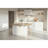 Fiora 130x80cm White Gloss Small Kitchen Island Breakfast Bar with Oak Top & Storage - FurniComp