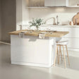 Fiora 130x80cm White Gloss Small Kitchen Island Breakfast Bar with Oak Top & Storage - FurniComp