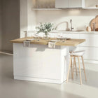 Fiora 130x80cm White Gloss Small Kitchen Island Breakfast Bar with Oak Top & Storage - FurniComp