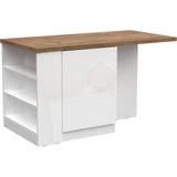 Fiora 160x80cm White Gloss Kitchen Island Breakfast Bar with Mercure Oak Top Shelving & Storage - FurniComp