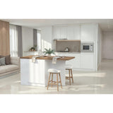 Fiora 160x80cm White Gloss Kitchen Island Breakfast Bar with Mercure Oak Top Shelving & Storage - FurniComp
