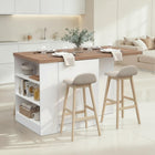Fiora 160x80cm White Gloss Kitchen Island Breakfast Bar with Mercure Oak Top Shelving & Storage - FurniComp