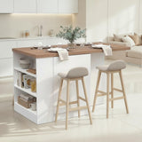 Fiora 160x80cm White Gloss Kitchen Island Breakfast Bar with Mercure Oak Top Shelving & Storage - FurniComp