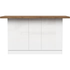 Fiora 160x80cm White Gloss Kitchen Island Breakfast Bar with Mercure Oak Top & Storage - FurniComp