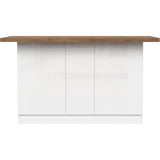 Fiora 160x80cm White Gloss Kitchen Island Breakfast Bar with Mercure Oak Top & Storage - FurniComp