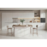 Fiora 160x80cm White Gloss Kitchen Island Breakfast Bar with Mercure Oak Top & Storage - FurniComp