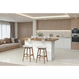 Fiora 160x80cm White Gloss Kitchen Island Breakfast Bar with Mercure Oak Top & Storage - FurniComp