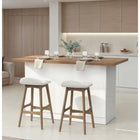 Fiora 160x80cm White Gloss Kitchen Island Breakfast Bar with Mercure Oak Top & Storage - FurniComp