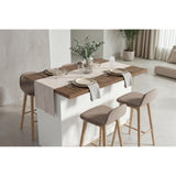 Fiora 160x80cm White Gloss Kitchen Island Breakfast Bar with Mercure Oak Top & Storage - FurniComp