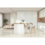 Fiora 160x80cm White Gloss Kitchen Island Breakfast Bar with Oak Top Shelving & Storage - FurniComp