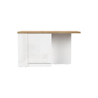 Fiora 160x80cm White Gloss Kitchen Island Breakfast Bar with Oak Top Shelving & Storage - FurniComp