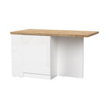 Fiora 160x80cm White Gloss Kitchen Island Breakfast Bar with Oak Top Shelving & Storage - FurniComp