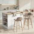 Fiora 160x80cm White Gloss Kitchen Island Breakfast Bar with Oak Top Shelving & Storage - FurniComp