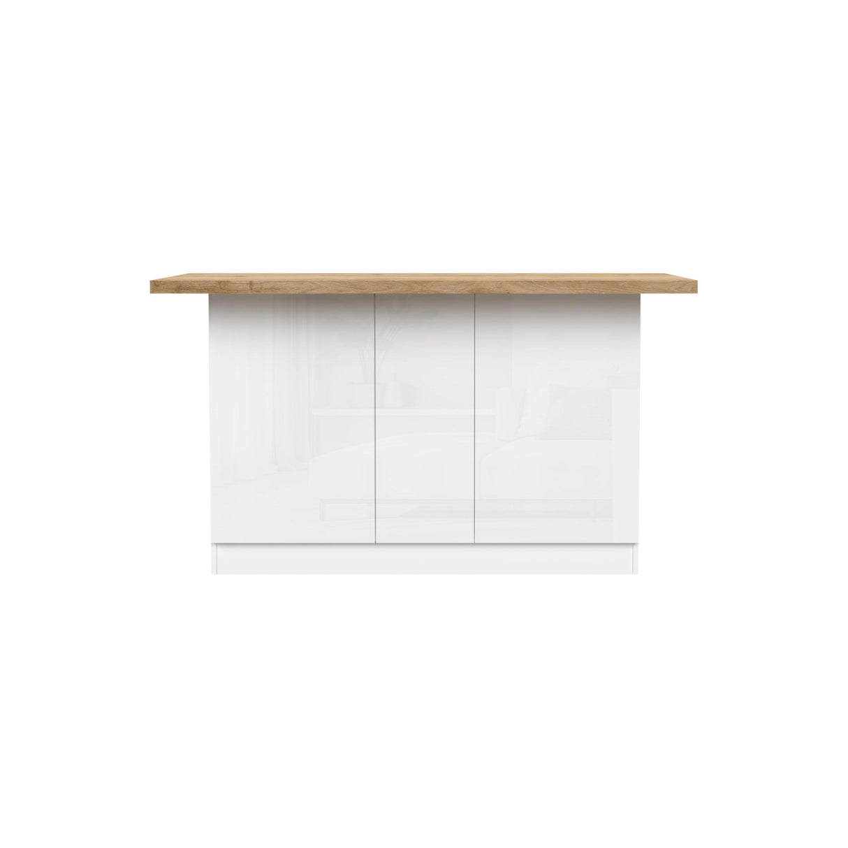 Fiora 160x80cm White Gloss Kitchen Island Breakfast Bar with Oak Top & Storage - FurniComp